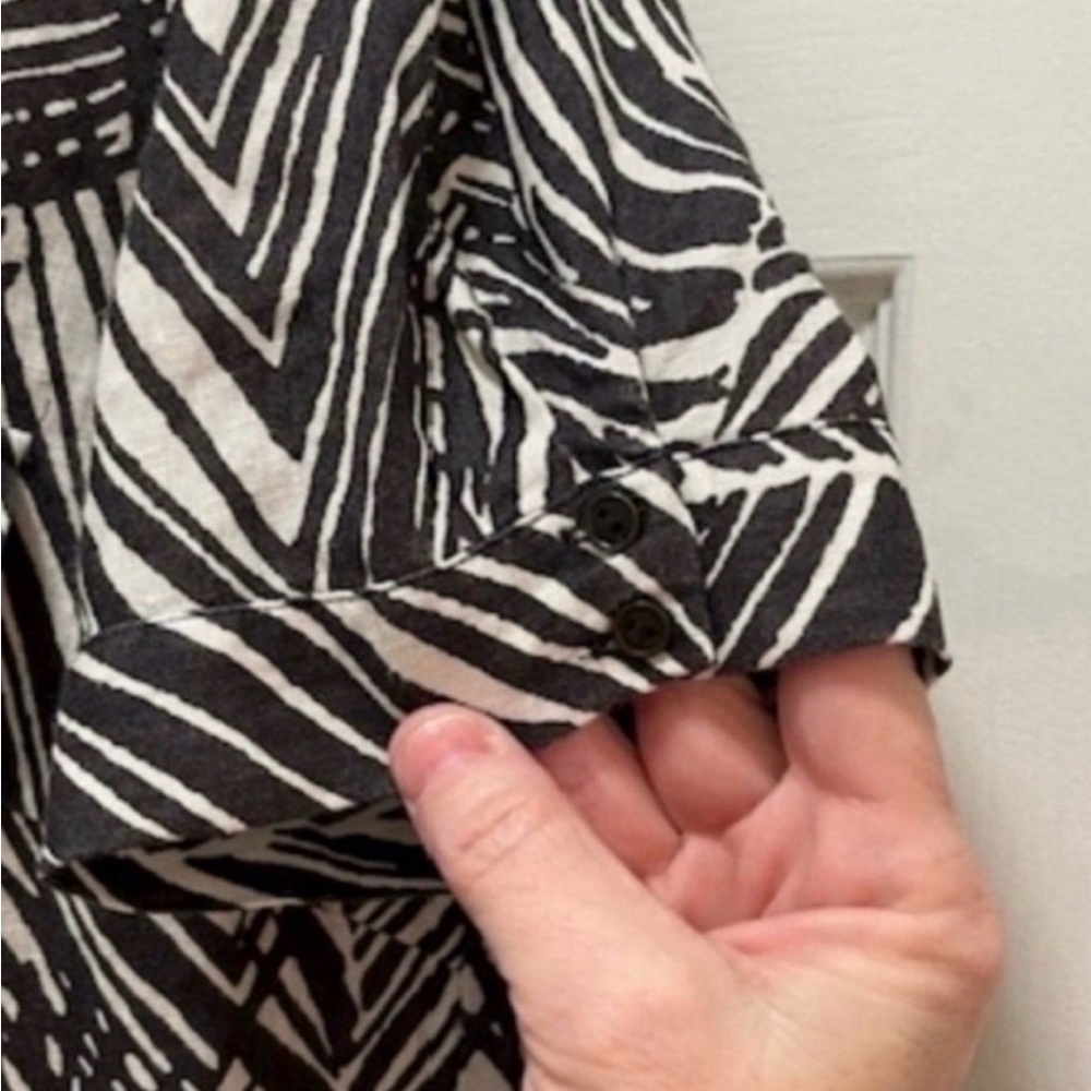 Zara Black and White Palm Print/Tropical Linen Summer Dress - Size XL - EUC - Picture 4 of 7